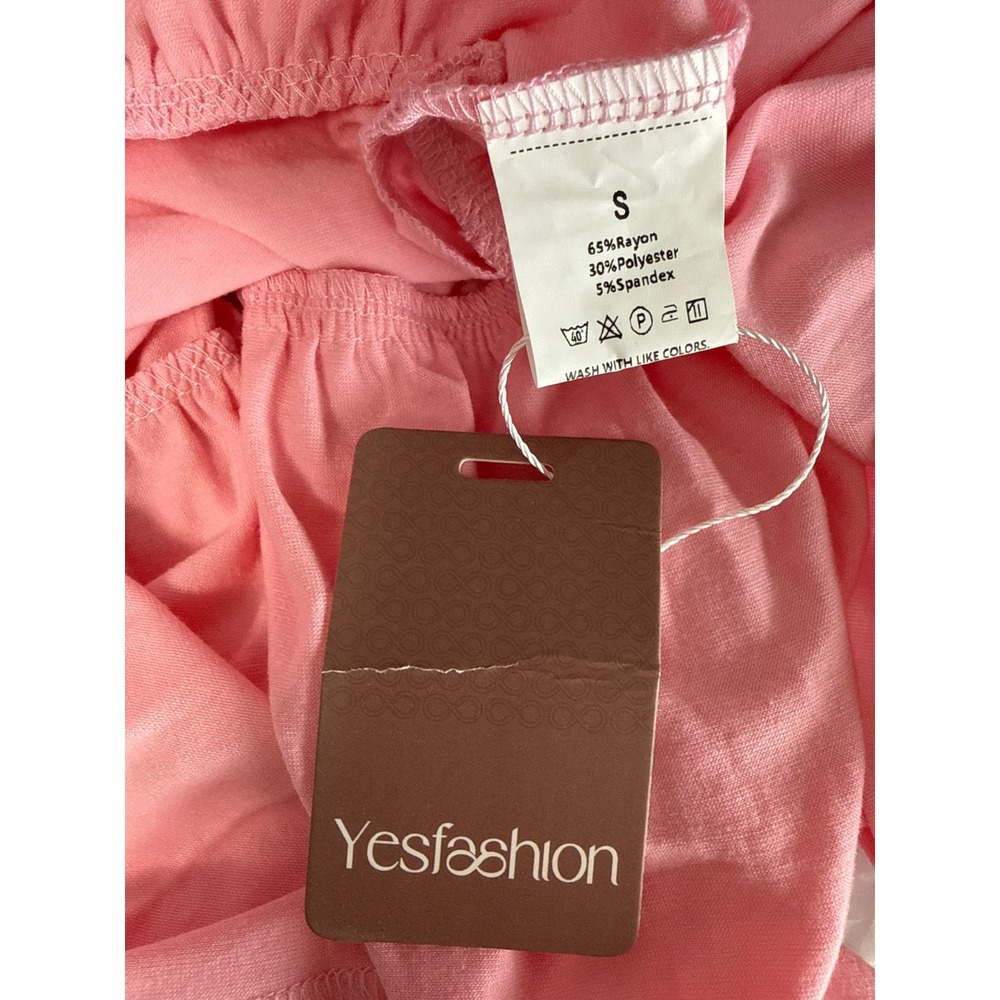 Yesfashion Pink Tiered Midi Dress Ruffle Cap Sleeve V-Neck Elastic Waist Small - Picture 5 of 7
